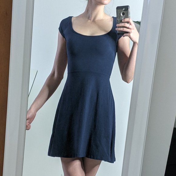 Garage Open Back Navy Skater Dress